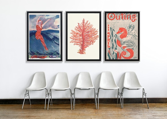 【NO.48】赤珊瑚インテリアアートポスター☆コーラル海の生き物マリンヴィンテージレトロ夏★ハガキ2LA4A3A2A1 11枚目の画像
