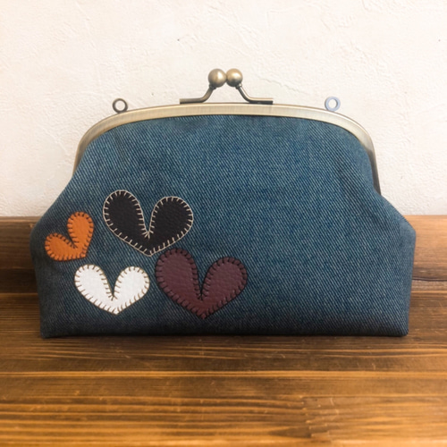 ハート×デニム◇がま口ショルダーバッグ◇がま口ポーチ ショルダー