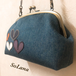 ハート×デニム◇がま口ショルダーバッグ◇がま口ポーチ ショルダー