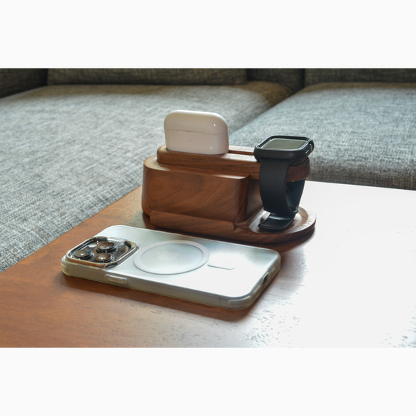 受注生産 職人手作り アップルウォッチ 充電スタンド iPhoneスタンド テレワーク おうち時間 無垢材 天然木 LR 