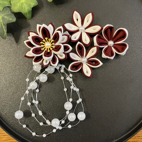 つまみ細工　髪飾り　ボルドー つまみ細工 髪飾り ボルドー ヘアピン MU-ra_kanzashi 通販