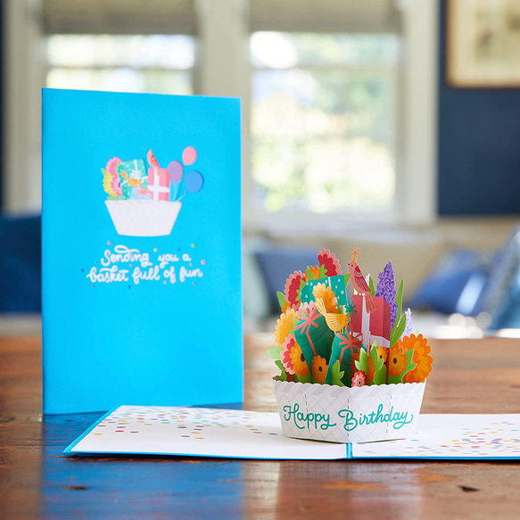 ポップアップグリーティングカード　Happy Birthday Basket 1枚目の画像