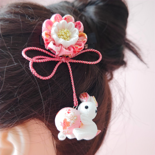 ハンドメイド❣️七五三アレンジ❣️ピンク、扇、バラ、おめ目