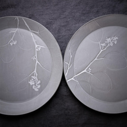 生植物皿 ラウンド23・ユーカリ　大皿 デザート皿 ワンプレート 植物 陶器 陶磁器　ギフト　洋食器 5枚目の画像