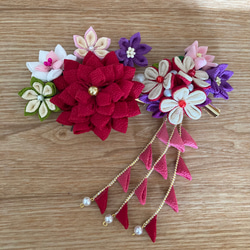 つまみ細工髪飾り ピンク 成人式 七五三 卒業式 袴 ヘアクリップ