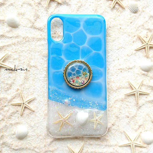 自分だけの海♪iphoneケース（スマホリング付き) iphone14 15 16