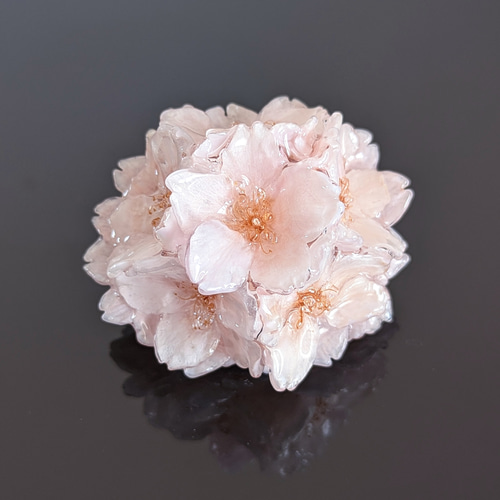 本物のユーホルビアと桜の花束 ハートヘアゴム 受注制作（約1ヶ月）】Everpink Sakura.本物のお花 満開桜のブローチ