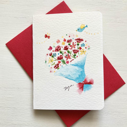 透明水彩画 2枚セット「カーネーションの花束」イラスト ミニ