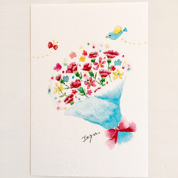 透明水彩画 3枚セット「カーネーションの花束」イラストポスト 透明水彩画 3枚セット「カーネーションの花束」イラストポスト