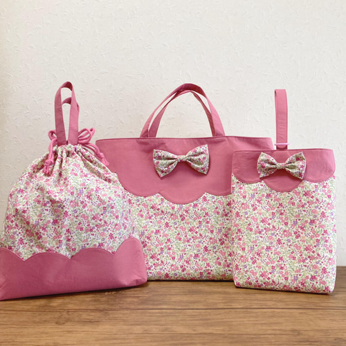 リクエスト品　ハンドメイド　入園入学　５点セット　花柄　ピンクパープル　コーラル 最高 のハンドメイド・手芸 - リクエスト品 ハンドメイド 入園