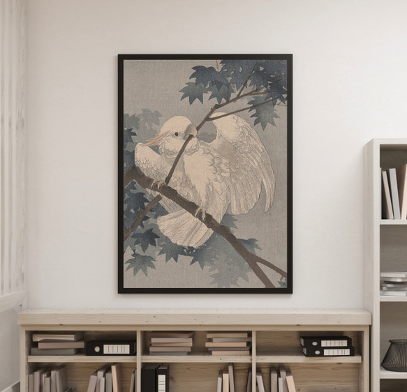 【NO.49】白いオウム日本画アートポスター☆和室インテリア和モダン浮世絵☆ハガキ2L版A5B5A4A3A2A1B5B4 7枚目の画像