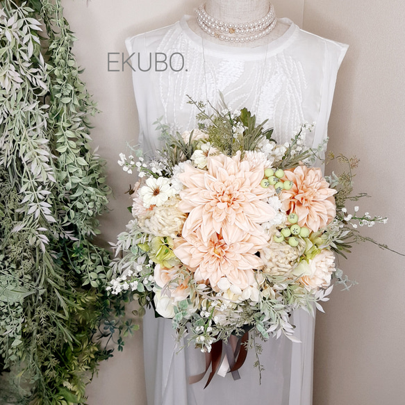 ✨【ピーチカラーダリアナチュラルクラッチ】ウエディングブーケ i322