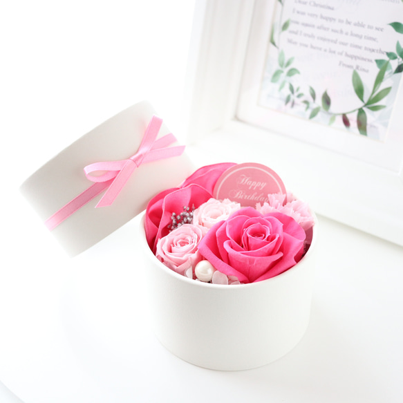 選べるメッセージ｜ローズピンクの華やかなプチフラワーボックス｜誕生日・母の日・ホワイトデー　pre.035 3枚目の画像