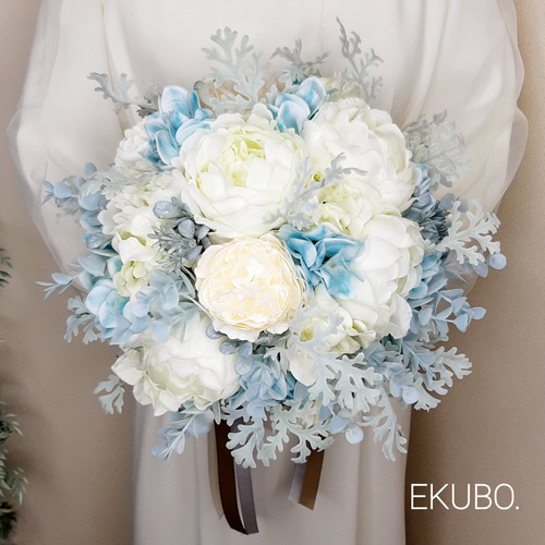 ピンク芍薬のウェディングブーケ&ブートニア 造花ブーケ