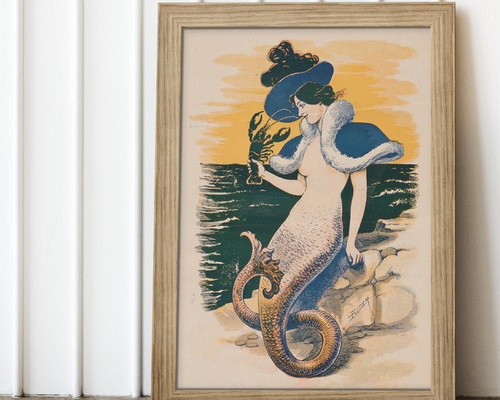 NO.50】おしゃべりする人魚と海老ポスター☆レトロヴィンテージ