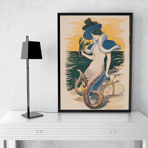 NO.50】おしゃべりする人魚と海老ポスター☆レトロヴィンテージ