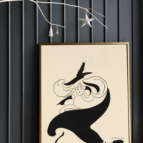 NO.51】モノクロ魔女イラストポスター☆レトロモダンインテリア