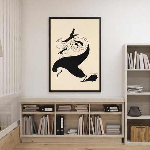 NO.51】モノクロ魔女イラストポスター☆レトロモダンインテリア