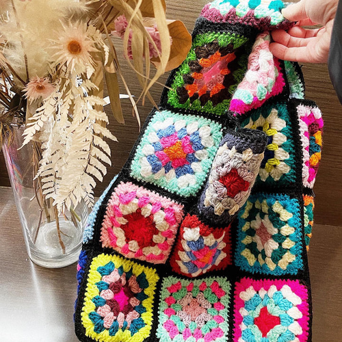 マチャケ様 お花刺繍風 マチありLサイズ グラニーバッグ