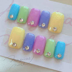 再販2♡春パステルなネイルチップ 可愛い ピンク 水色 黄色 紫