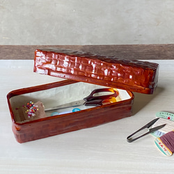 受注製作】 野原竹細工 つづらの文庫箱 一閑張り 赤透色 フリー