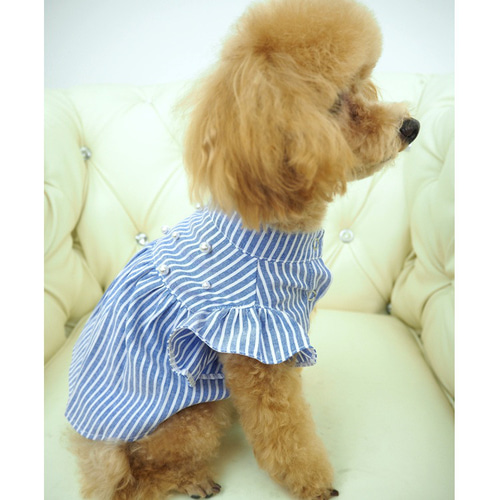 ワンピース ブルー 春 ストライプ 極小犬 パピー 小型 犬 猫 ペット 服
