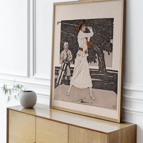 NO.54】ゴルフをする女性インテリアアートポスター☆おしゃれレトロ