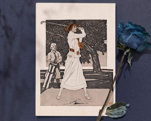 英国)60'アンチィークゴルフボード看板、立体飾り絵 アンチィーク