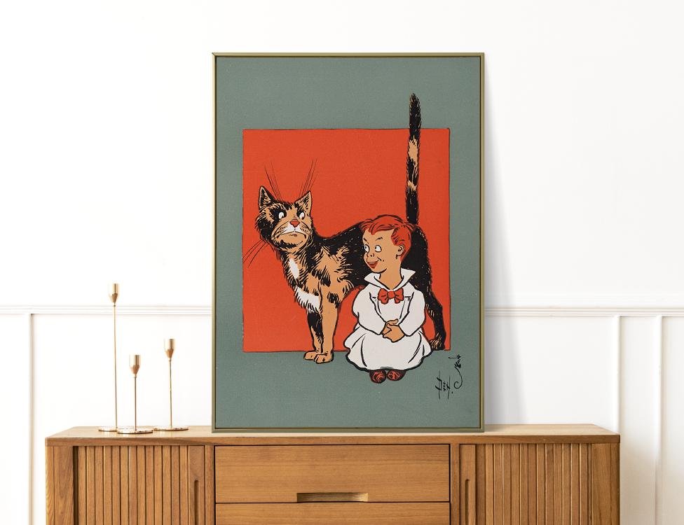 海外最新 アートポスター アンティーク インテリア ビンテージ 猫 シャドーボックス 北欧 絵画