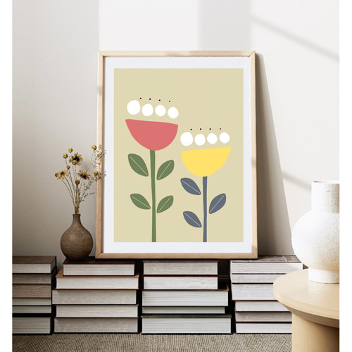 北欧 風 インテリア アート ポスター【 flower paint 】アイボリー