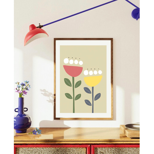 北欧 風 インテリア アート ポスター【 flower paint 】アイボリー