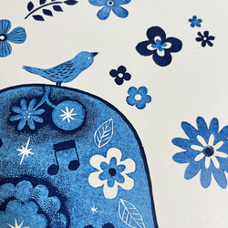 鳥とピアノと花の木版画 / A4 / 額無し 3枚目の画像