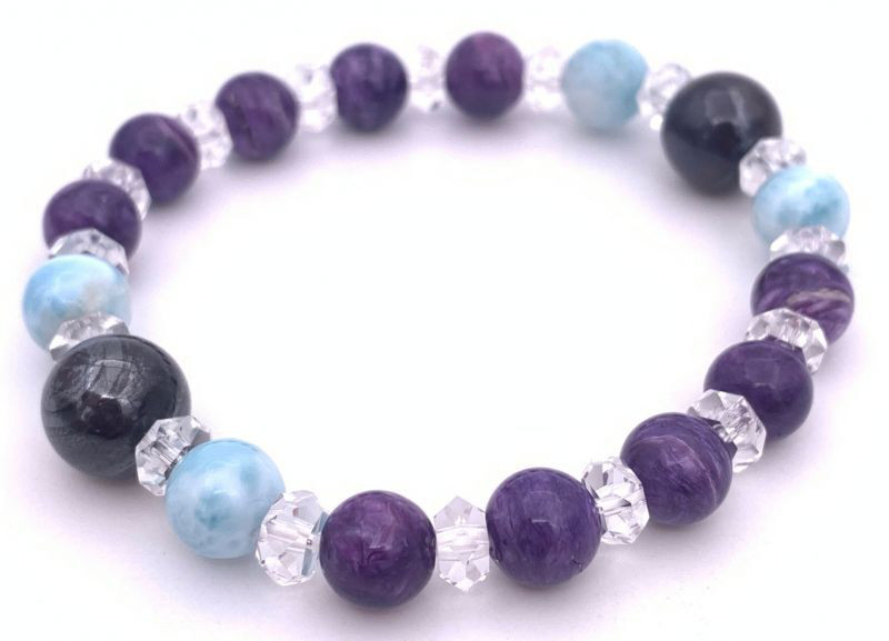 世界3大ヒーリングストーン☆天然石スギライト&ラリマー&チャロアイトのブレスレット-012