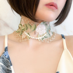 ローズの涙：くすみカラーのレースとパールの付け襟チョーカー　　SV356 9枚目の画像