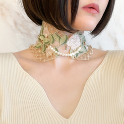 ローズの涙：くすみカラーのレースとパールの付け襟チョーカー　　SV356 10枚目の画像