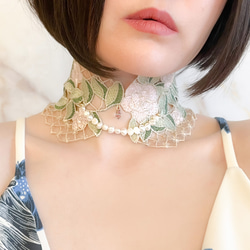 ローズの涙：くすみカラーのレースとパールの付け襟チョーカー　　SV356 13枚目の画像