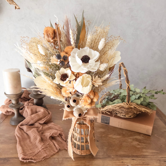 アネモネとコットンのドライフラワースワッグ/ミニブーケ ブーケ howdy  