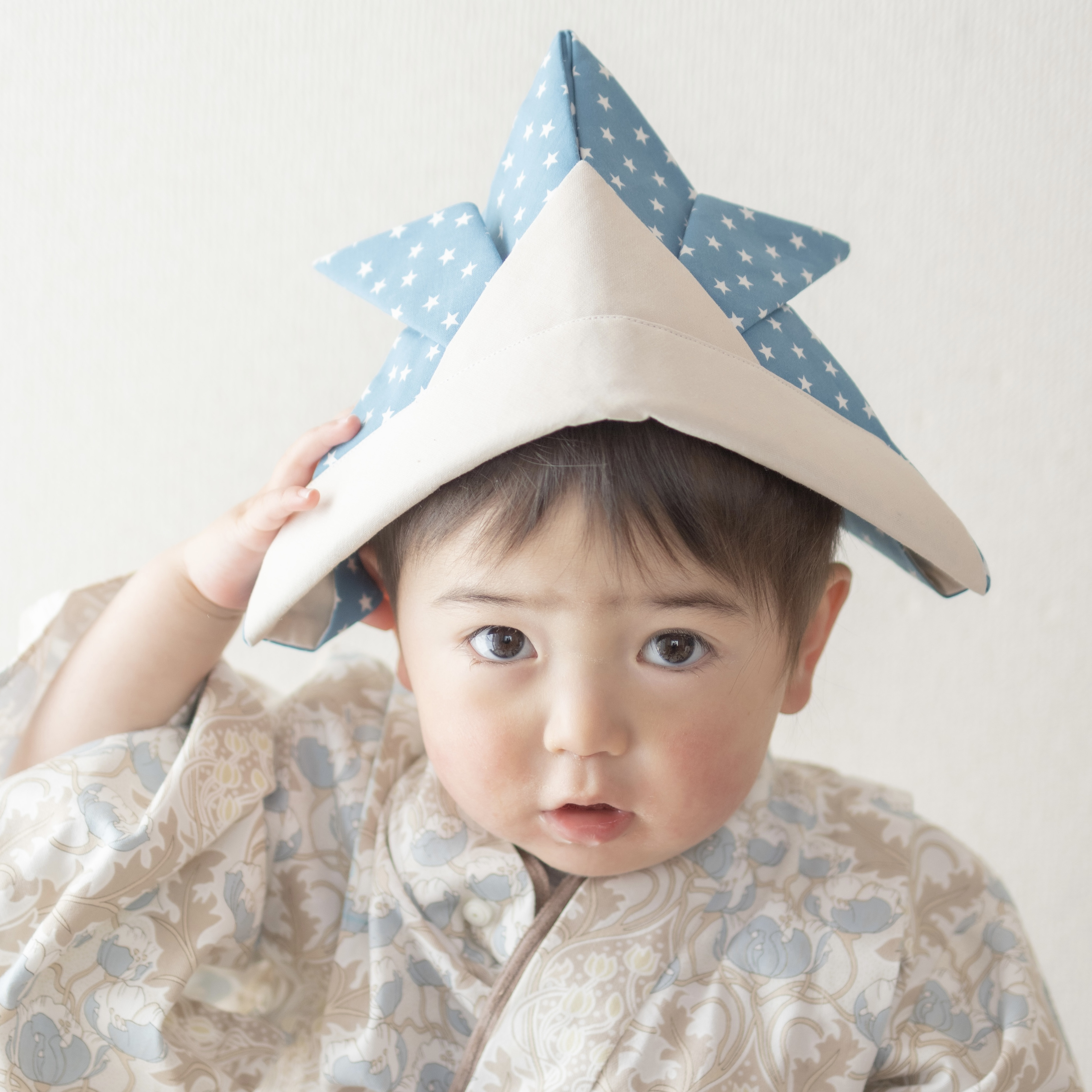 初節句 兜 ベビー 【ブルー】 布かぶと 通常サイズ こどもの日 月齢