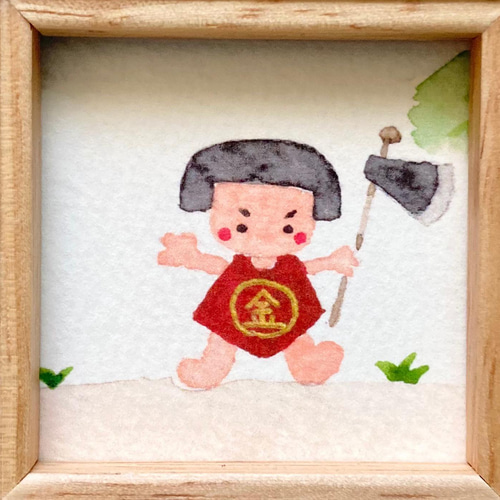 透明水彩画「金太郎」イラスト ミニ額 端午の節句 こどもの日 五月人形