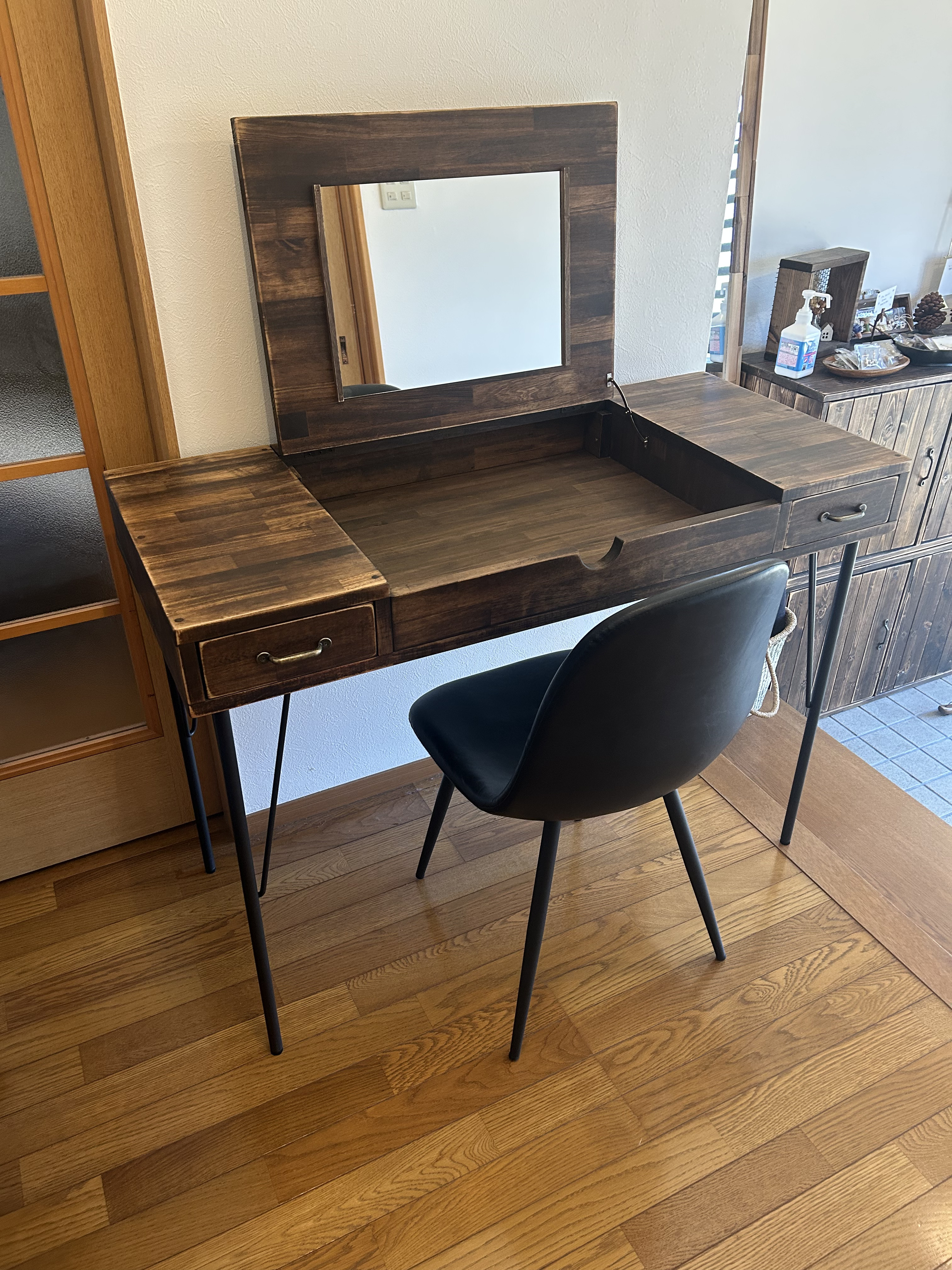 creema限定　人気商品　男前&アンティーク　机と兼用　ドレッサー　収納たっぷり　鏡台　デスク