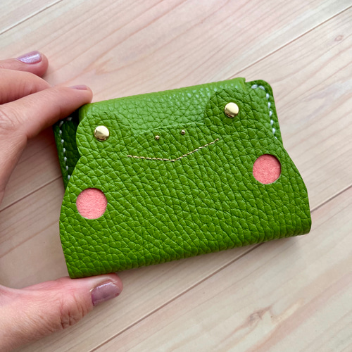 かえるのお顔 カード入れ付きコインケース 牛ソフトヌメ革 アップル