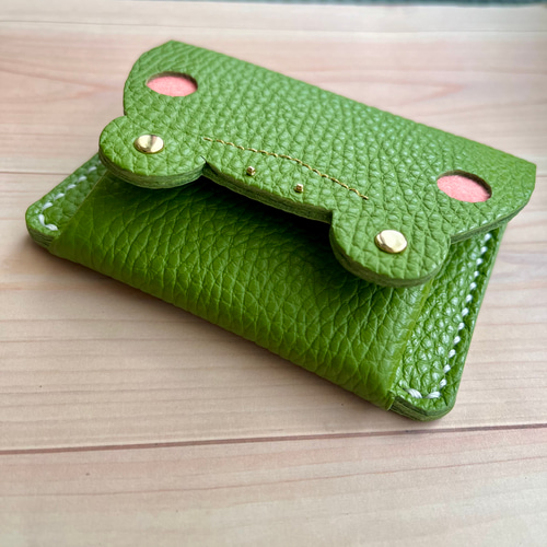 かえるのお顔 カード入れ付きコインケース 牛ソフトヌメ革 アップル