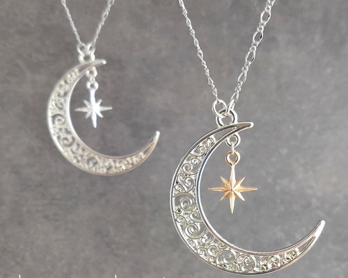 カレンシルバー、星と月のネックレス 再入荷】カレンシルバー、星と月のネックレス Silver925☆五芒星