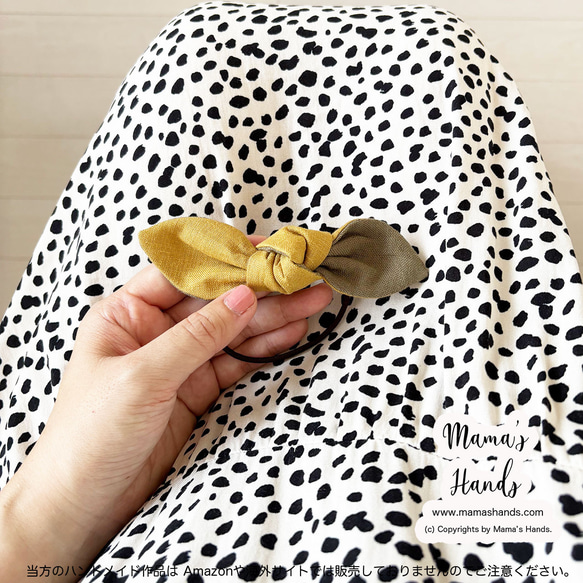 主推商品⭐️非常受歡迎，已售出284件《亞麻雙色》卡其色 x 芥末黃絲帶髮圈 第4張的照片