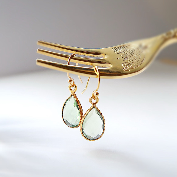《清楚な気品/2月誕生石》14KGF/ GREEN AMETHYST EARRINGS/ アレルギー対応 1枚目の画像