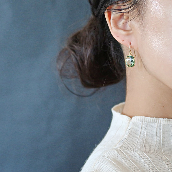 14KGF/ GREEN AMETHYST EARRINGS 3枚目の画像