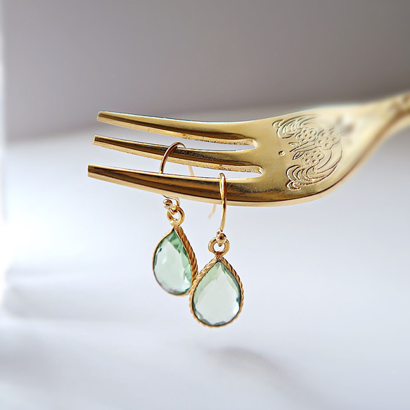 《清楚な気品/2月誕生石》14KGF/ GREEN AMETHYST EARRINGS/ アレルギー対応 5枚目の画像