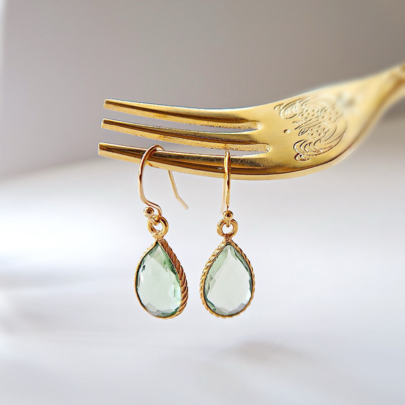 《清楚な気品/2月誕生石》14KGF/ GREEN AMETHYST EARRINGS/ アレルギー対応 3枚目の画像