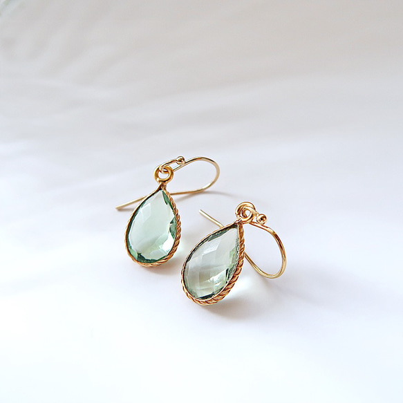 《清楚な気品/2月誕生石》14KGF/ GREEN AMETHYST EARRINGS/ アレルギー対応 2枚目の画像
