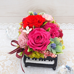 トレジャーボックスに大人レッドとくすみピンクのバラ＊クリアケース